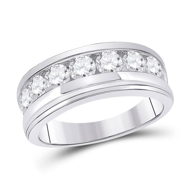 Mens Diamond Single Row Band Ring 2 Cttw 14kt White Gold