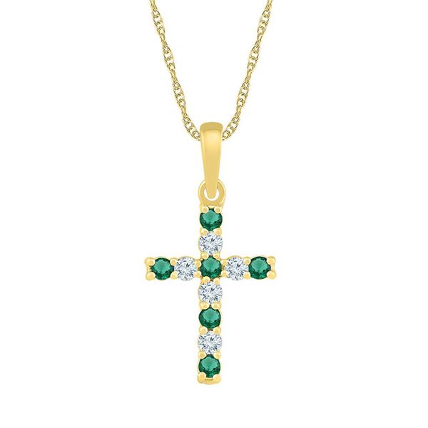 Lab-Created Emerald Cross Pendant 1/3 Cttw 10kt Yellow Gold