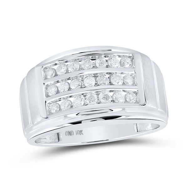 Mens Diamond Triple Row Band Ring 1/2 Cttw 10kt White Gold