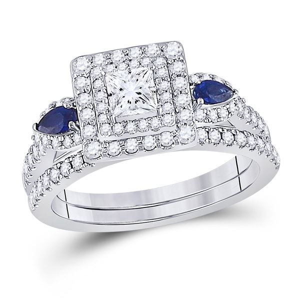 Princess Diamond Bridal Wedding Ring Band Set 7/8 Cttw 14kt White Gold
