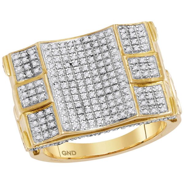 Mens Diamond Concave Cluster Ring 3/4 Cttw 10kt Yellow Gold