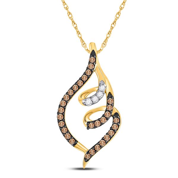 Brown Diamond Curled Pigtail Pendant 1/3 Cttw 10kt Yellow Gold