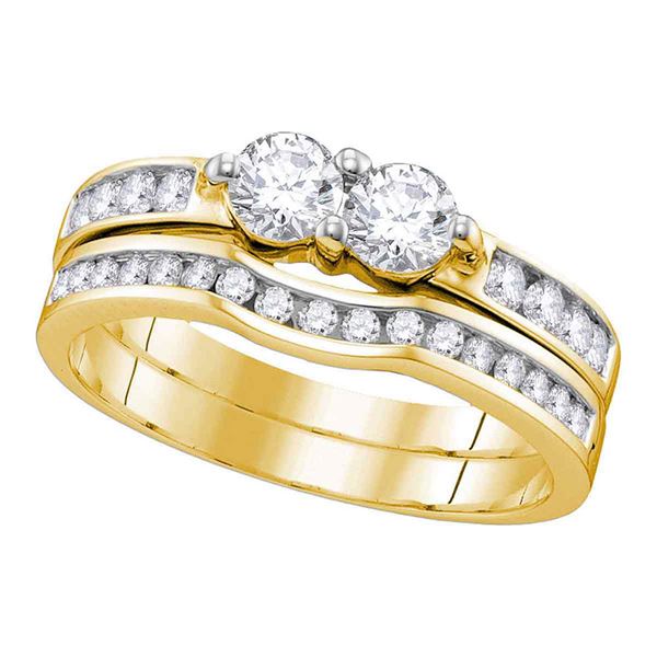 Diamond 2-stone Bridal Wedding Ring Band Set 1/2 Cttw 10kt Yellow Gold