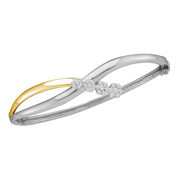 Diamond Flower Cluster Bangle Bracelet 1/2 Cttw 14kt Two-tone Gold