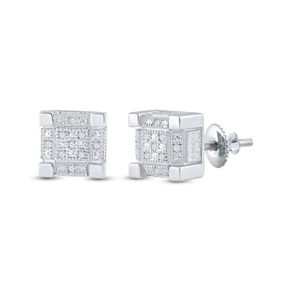 Sterling Silver Mens Diamond 3D Cube Square Earrings 1/20 Cttw Sterling Silver