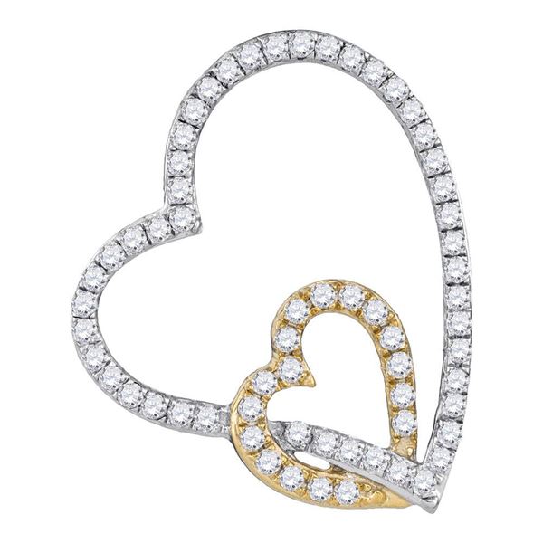Diamond Double Linked Heart Pendant 1/3 Cttw 10kt White Two-tone Gold