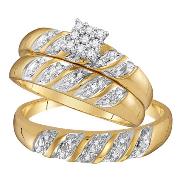 His Hers Diamond Cluster Matching Wedding Set 1/10 Cttw 10kt Yellow Gold