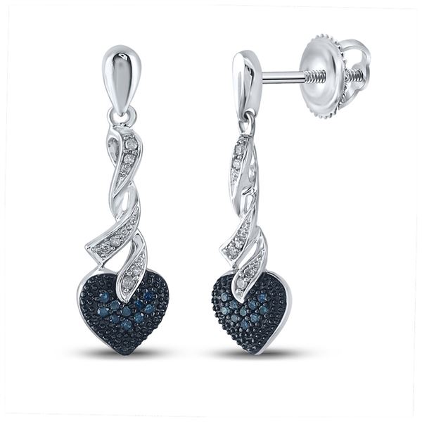 Blue Color Enhanced Diamond Heart Dangle Earrings 1/5 Cttw Sterling Silver