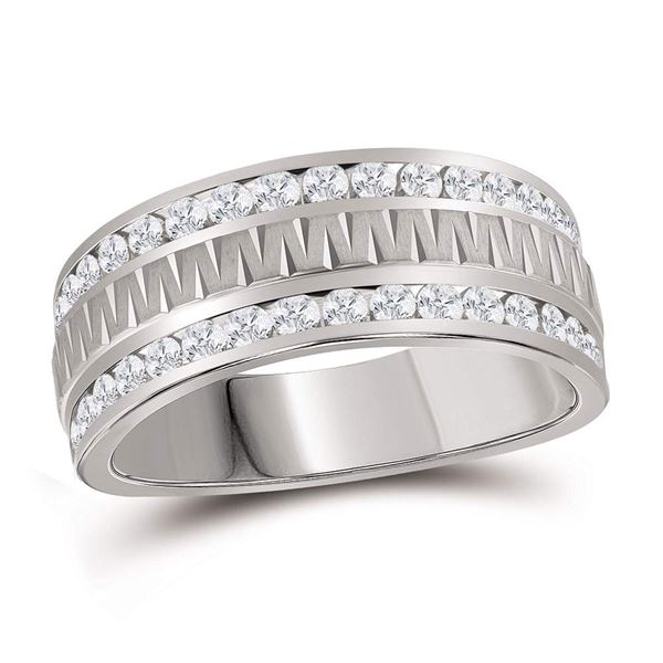 Mens Diamond Wedding Double Row Band Ring 1 Cttw 14kt White Gold
