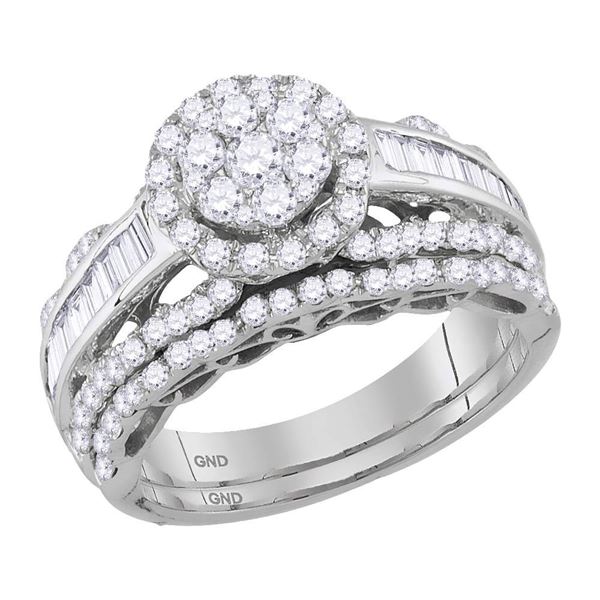 Diamond Cluster Bridal Wedding Ring Band Set 1-1/2 Cttw 14kt White Gold