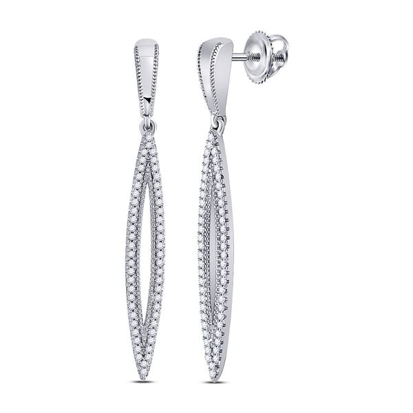 Diamond Oblong Geometric Dangle Earrings 1/3 Cttw 10kt White Gold