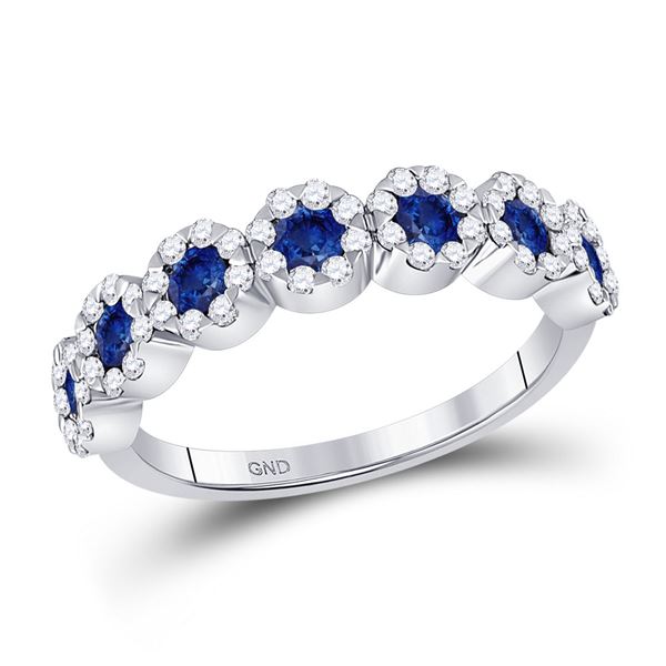 Blue Sapphire Diamond Band Ring 1-1/5 Cttw 14kt White Gold