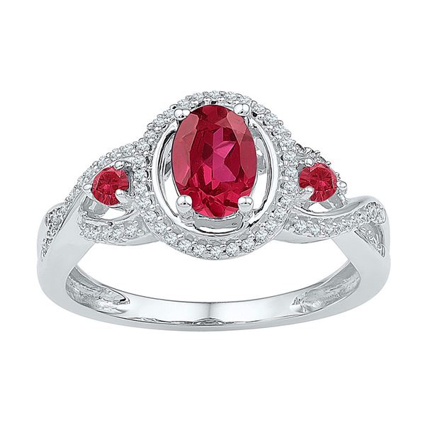 Oval Lab-Created Ruby 3-stone Ring 1-1/5 Cttw 10kt White Gold