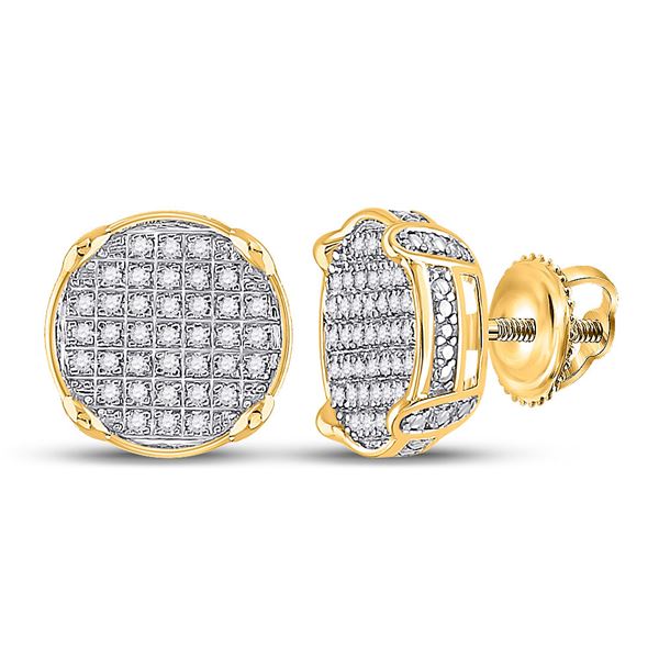 Mens Diamond Circle Cluster Earrings 1/4 Cttw 10kt Yellow Gold