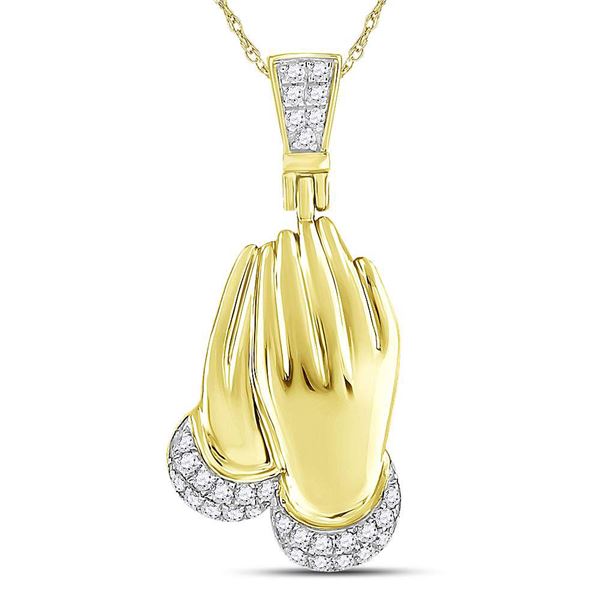 Mens Diamond Praying Hands Charm Pendant 1/6 Cttw 10kt Yellow Gold