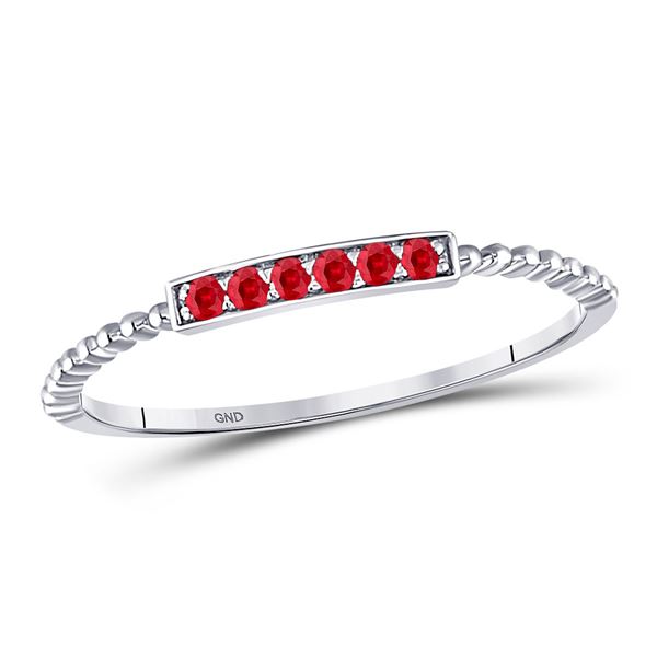 Ruby Beaded Stackable Band Ring 1/20 Cttw 10kt White Gold