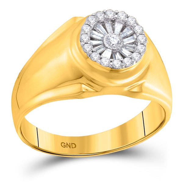 Mens Baguette Diamond Circle Solitaire Ring 1/2 Cttw 14kt Yellow Gold