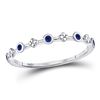 Image 1 : Blue Sapphire Dot Flower Stackable Band Ring 1/12 Cttw 10kt White Gold