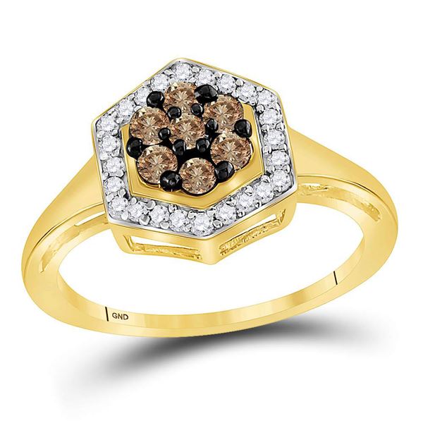 Brown Diamond Polygon Cluster Ring 1/2 Cttw 10kt Yellow Gold