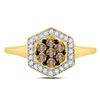 Image 2 : Brown Diamond Polygon Cluster Ring 1/2 Cttw 10kt Yellow Gold