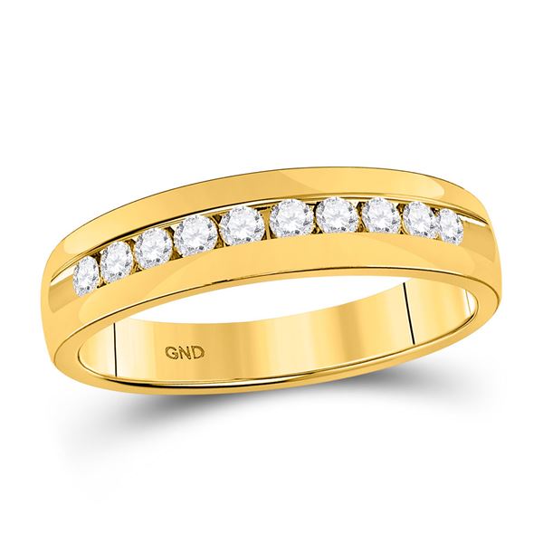 Mens Diamond Wedding Single Row Band Ring 1/2 Cttw 14kt Yellow Gold