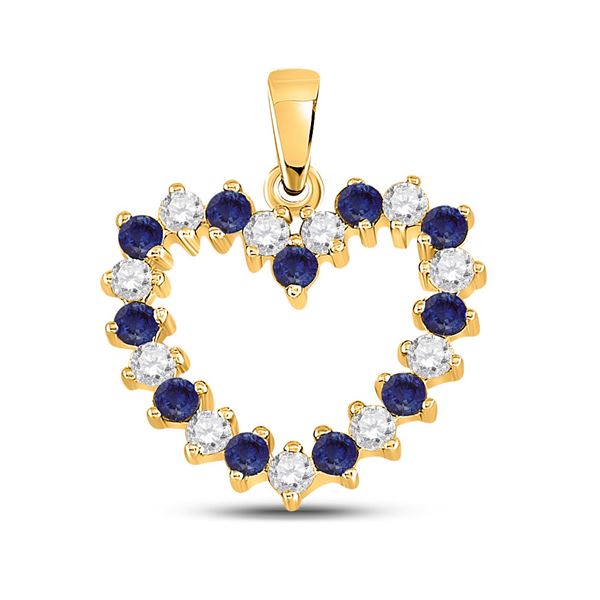 Blue Sapphire Diamond Heart Pendant 1/2 Cttw 10kt Yellow Gold