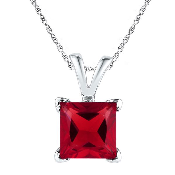 Princess Lab-Created Ruby Solitaire Pendant 1-1/3 Cttw 10kt White Gold