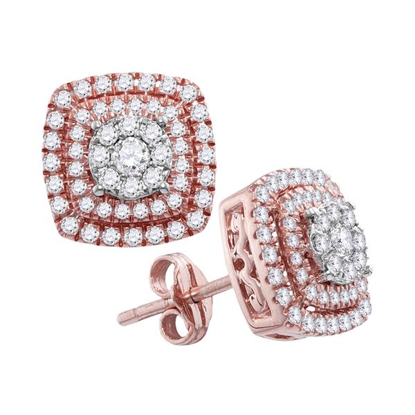 Diamond Cushion Cluster Stud Earrings 1 Cttw 14kt Rose Gold