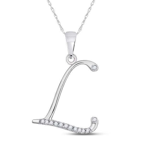 Diamond L Initial Letter Pendant 1/12 Cttw 10kt White Gold