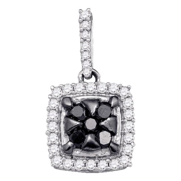 Black Color Enhanced Diamond Square Cluster Pendant 1/2 Cttw 10kt White Gold