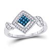 Image 1 : Blue Color Enhanced Diamond Square Ring 1/4 Cttw 10kt White Gold