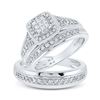 Image 1 : His Hers Princess Diamond Square Matching Wedding Set 3/4 Cttw 10kt White Gold