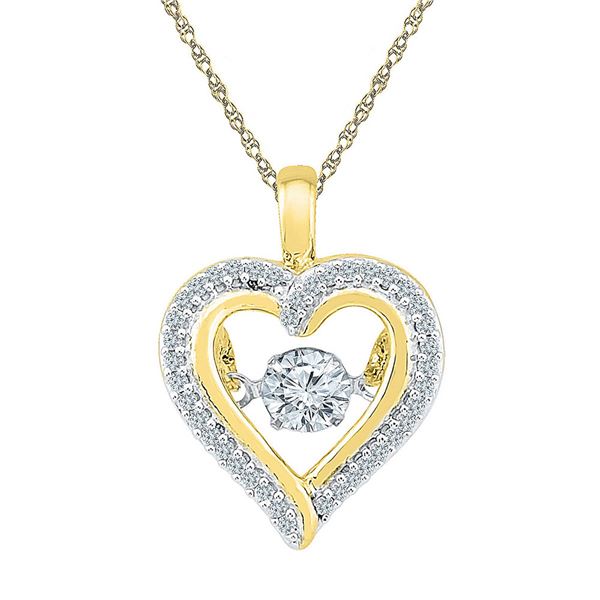 Moving Twinkle Diamond Heart Outline Pendant 1/4 Cttw 10kt Yellow Gold