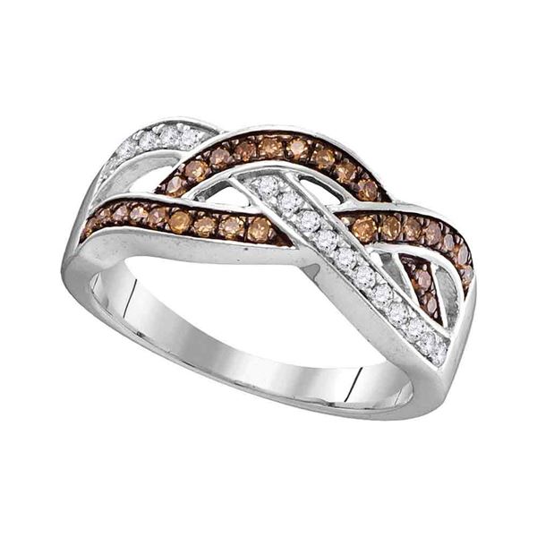 Brown Diamond Crossover Band Ring 1/3 Cttw 10kt White Gold