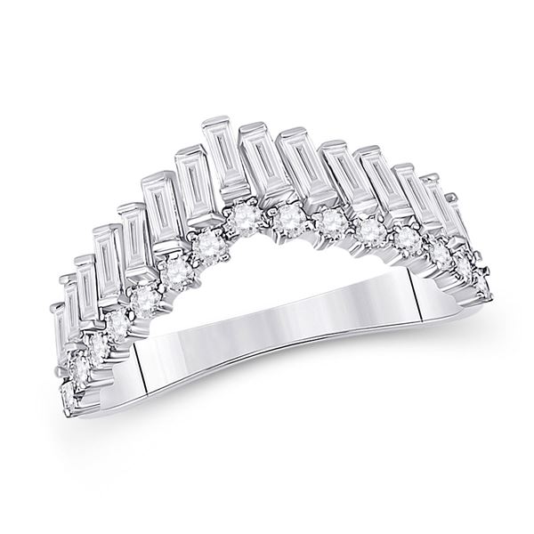 Baguette Diamond Chevron Band Ring 5/8 Cttw 14kt White Gold