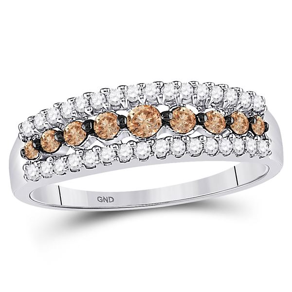 Brown Diamond Triple Row Band Ring 1/2 Cttw 10kt White Gold