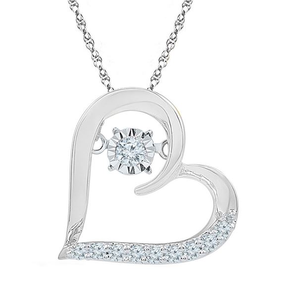 Moving Twinkle Diamond Heart Pendant 1/8 Cttw 10kt White Gold