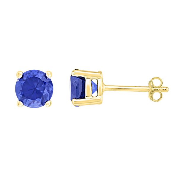 Lab-Created Blue Sapphire Solitaire Earrings 2 Cttw 10kt Yellow Gold