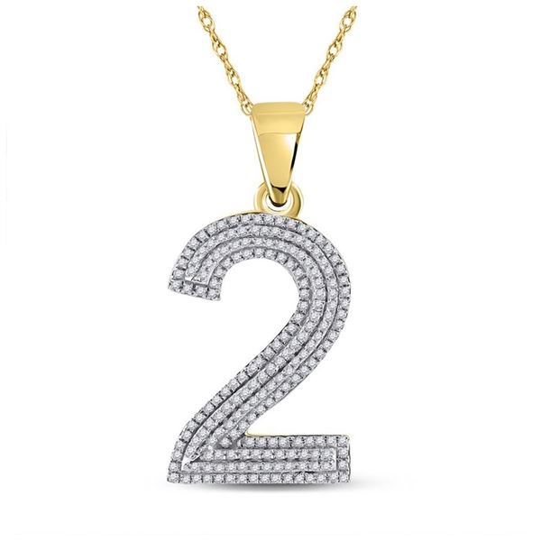 Mens Diamond Number 2 Charm Pendant 5/8 Cttw 10kt Yellow Gold