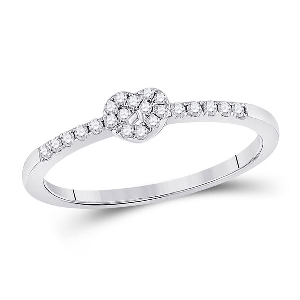 Diamond Heart Stackable Band Ring 1/8 Cttw 10kt White Gold