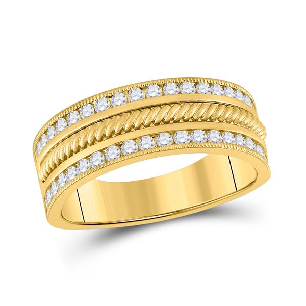 Mens Diamond Wedding Rope Band Ring 3/4 Cttw 14kt Yellow Gold