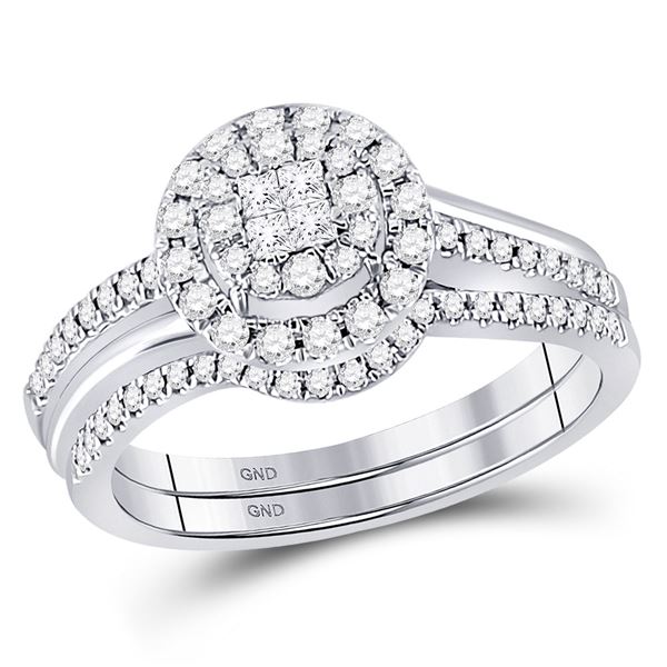 Princess Diamond Bridal Wedding Ring Band Set 1/2 Cttw 14kt White Gold