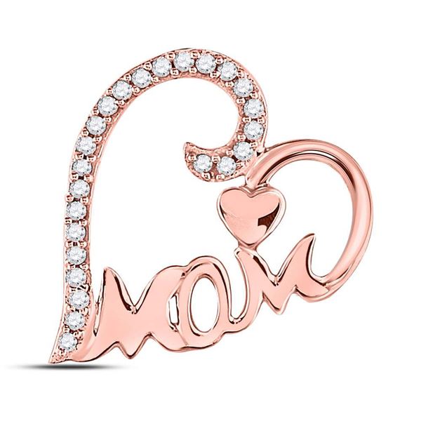 Diamond Mom Mother Heart Pendant 1/8 Cttw 10kt Rose Gold