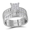 Image 2 : His Hers Diamond Cluster Matching Wedding Set 5/8 Cttw 14kt White Gold