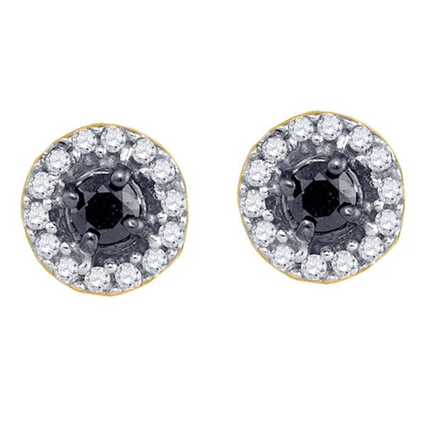 Black Color Enhanced Diamond Cluster Earrings 1/5 Cttw 10kt Yellow Gold