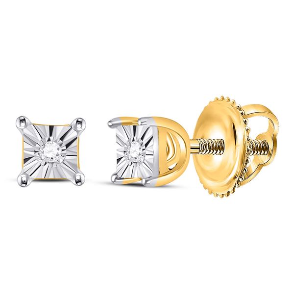 Diamond Solitaire Earrings .01 Cttw Yellow-tone Sterling Silver