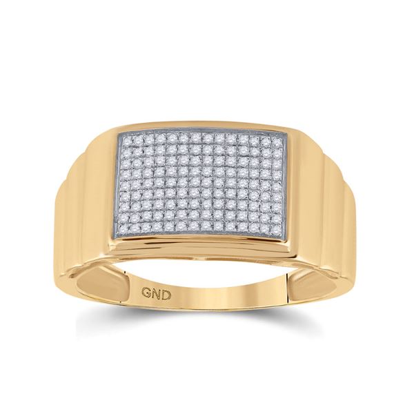 Mens Diamond Ribbed Rectangle Cluster Ring 1/4 Cttw 10kt Yellow Gold