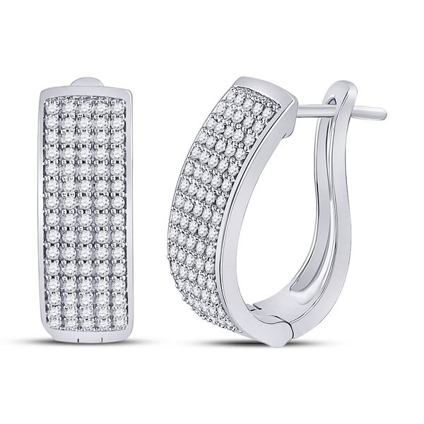 Diamond Oblong Hoop Earrings 3/4 Cttw 10kt White Gold