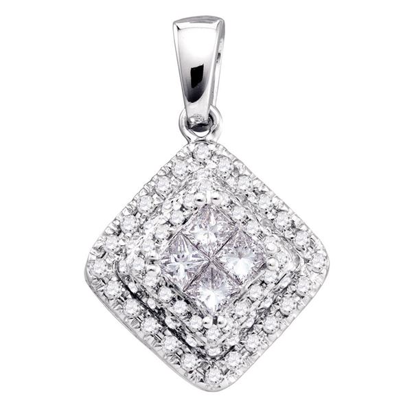 Princess Diamond Square Frame Cluster Pendant 1/2 Cttw 14kt White Gold