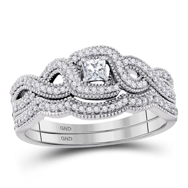 Princess Diamond Twist Bridal Wedding Ring Band Set 1/3 Cttw 10kt White Gold